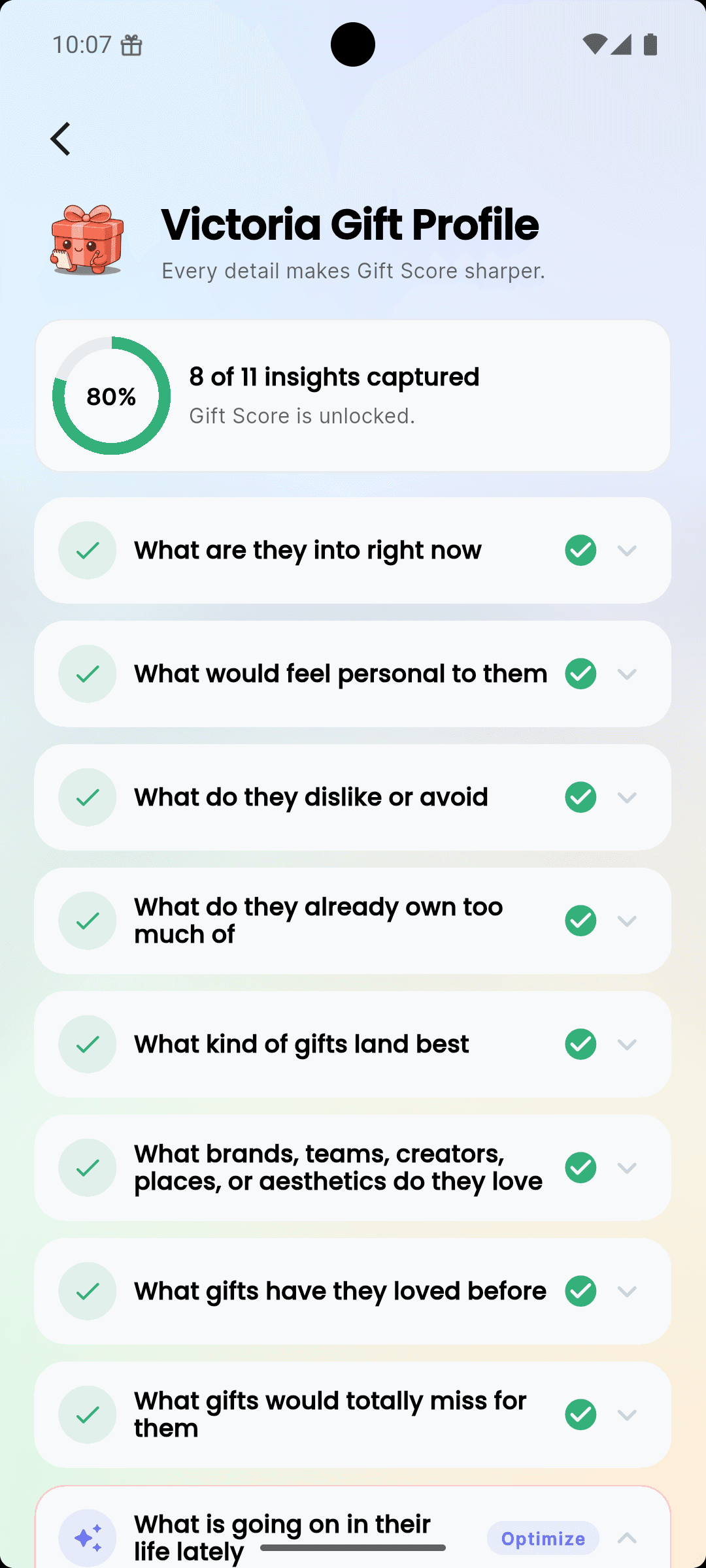 Gift Profile preview